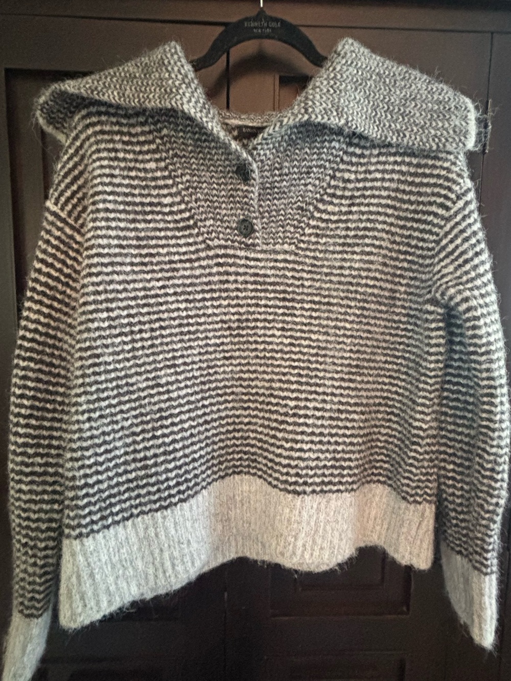 Banana Republic Soft Wool Blend Striped Hooded Sweater Gray Black Size M